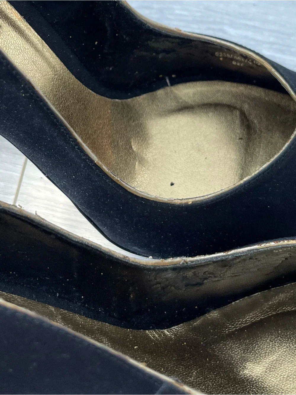Zara Black Peep-Toe Satin Pumps with Gold Trim Size 40